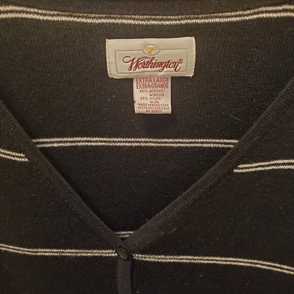 Women's Worthington Cardigan Sweater, Size XL, Black White Stripe, Great Cond! - Picture 2 of 3